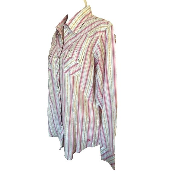 ARIAT Womens Western Shirt Size Large Pink Metallic Striped Rhinestone Snaps - Picture 5 of 9